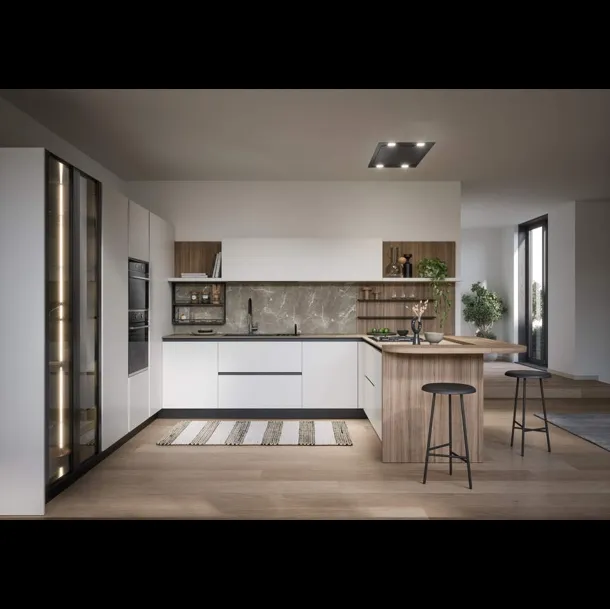 Cucina Moderna con penisola Luce Composizione 01 di Prima Cucine