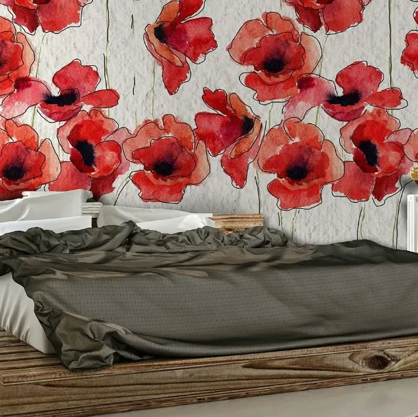 Carta da parati floreale con papaveri Tulipared di Instabilelab