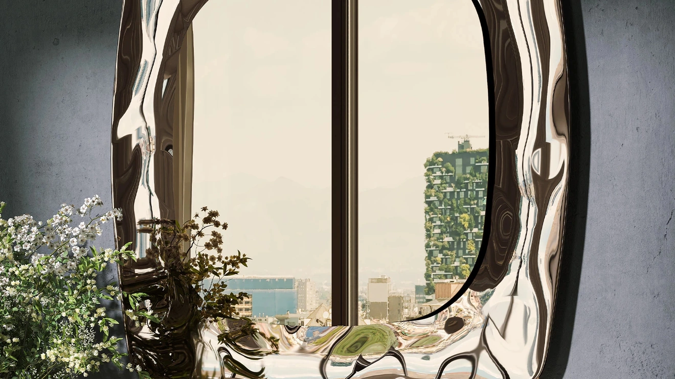 Specchio Eos con cornice in vetro fuso di Tonin Casa