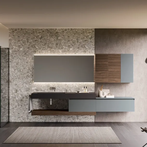 Mobile da Bagno sospeso Airy Edge 02 in laccato Granito con top in Gres Ardesia Nero di RCR