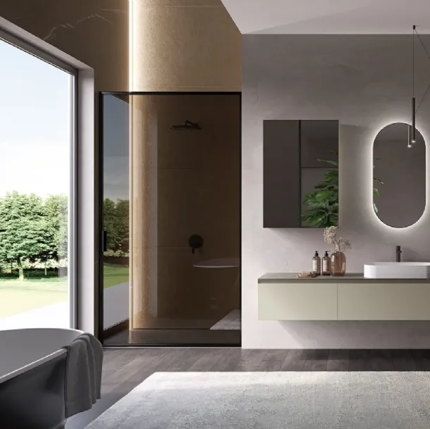 Mobile da Bagno sospeso Airy Edge 04 in laccato Cachi opaco di RCR