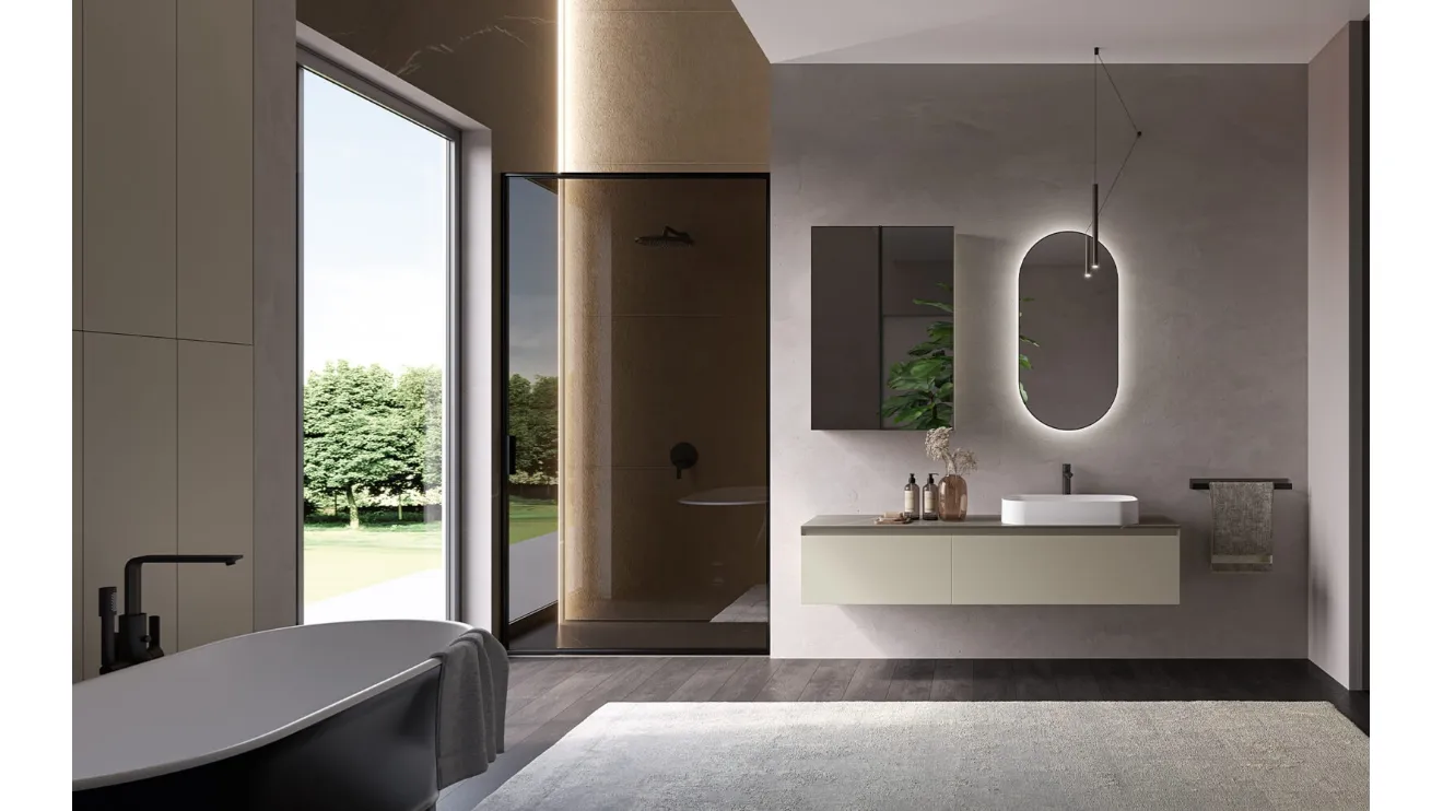 Mobile da Bagno sospeso Airy Edge 04 in laccato Cachi opaco di RCR