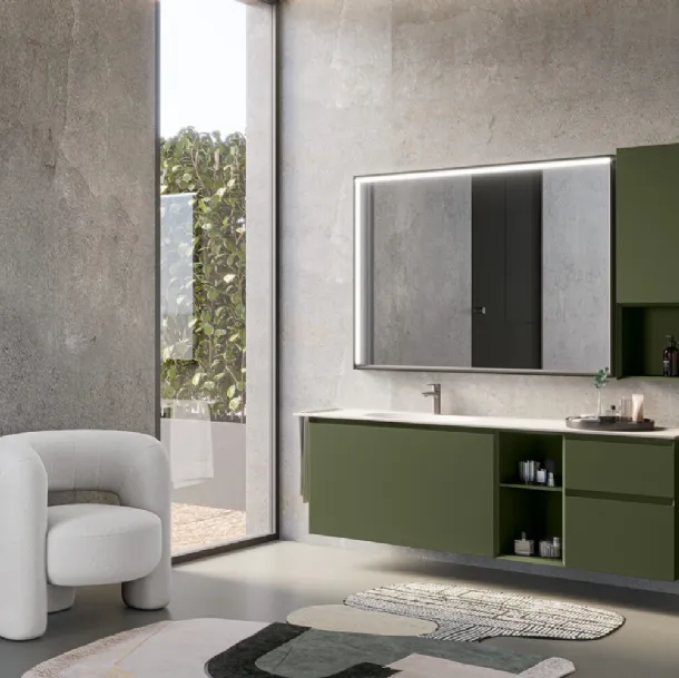 Mobile da Bagno sospeso in laccato Verde Bosco opaco Airy Edge 10 di RCR