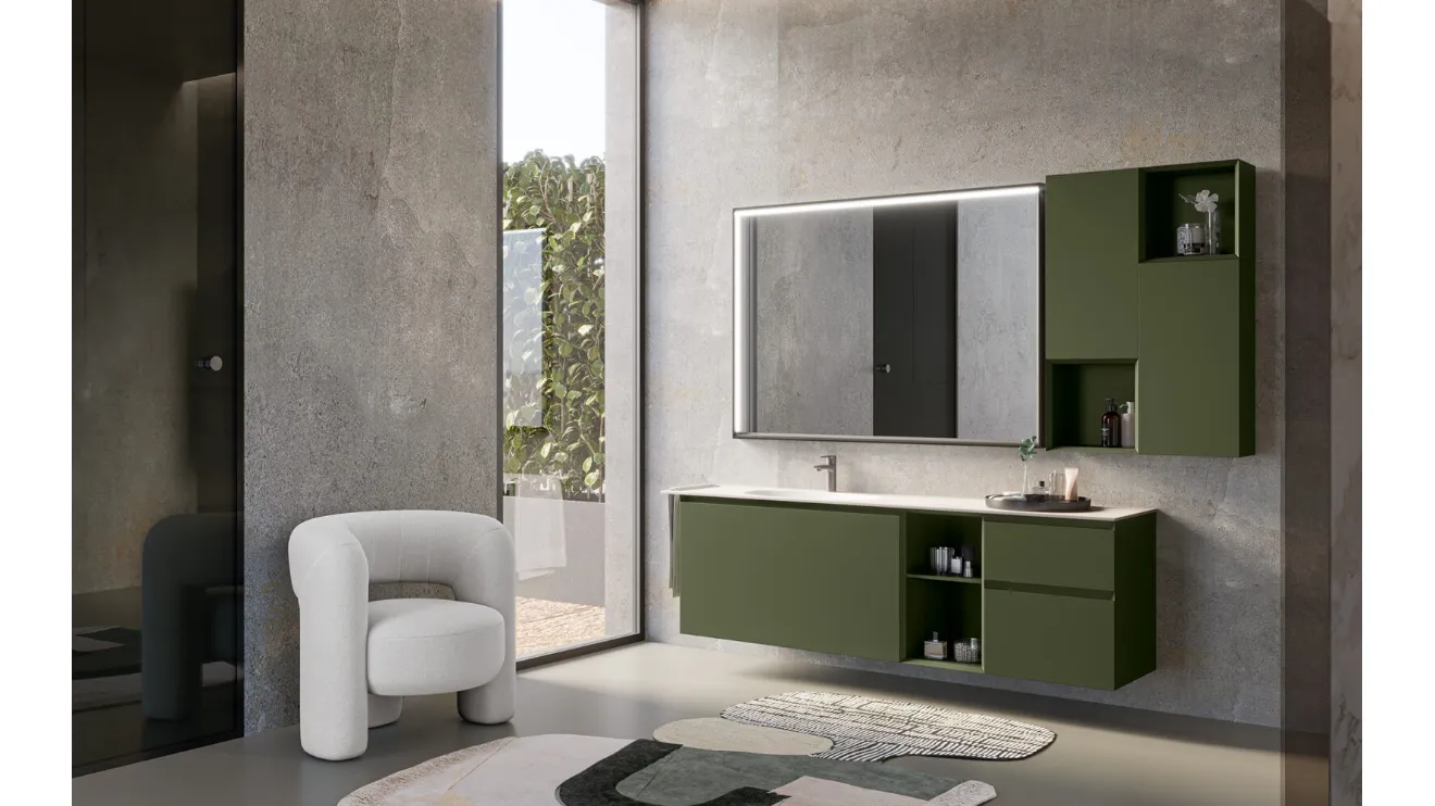 Mobile da Bagno sospeso in laccato Verde Bosco opaco Airy Edge 10 di RCR