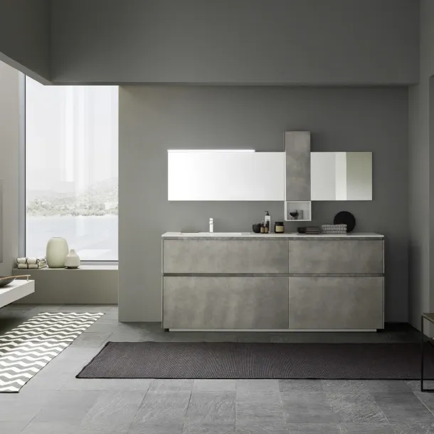 Mobile da Bagno sospeso M2 System C205 in laccato Metal Titanio di Baxar