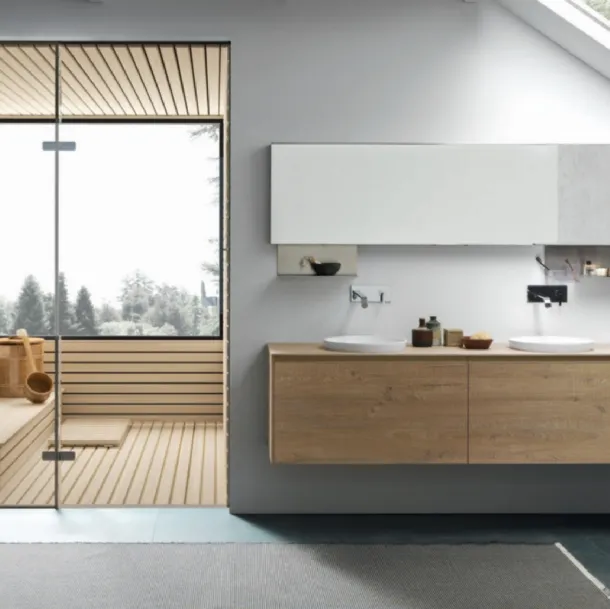 Mobile da Bagno sospeso M1 System C106 in melaminico effetto legno di Baxar