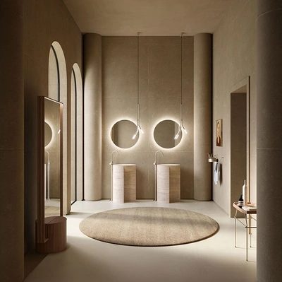 Lavabo Freestanding Des Evolution Caramel 01 in Resina Stone Travertino di Cerasa