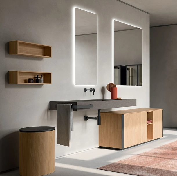 Mobile da Bagno Honey 04 in Rovere Chiaro impiallacciato di Cerasa