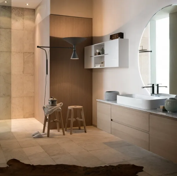 Mobile da Bagno sospeso in rovere con piano in marmo INK PRESTIGE NK19 di Compab