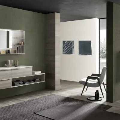 Mobile da Bagno sospeso M System C006 in melaminico Eucalipto Sablè Grigio di Baxar