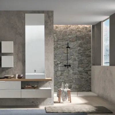 Mobile da Bagno sospeso M System C007 in melaminico cemento tortora con pensili laccati di Baxar