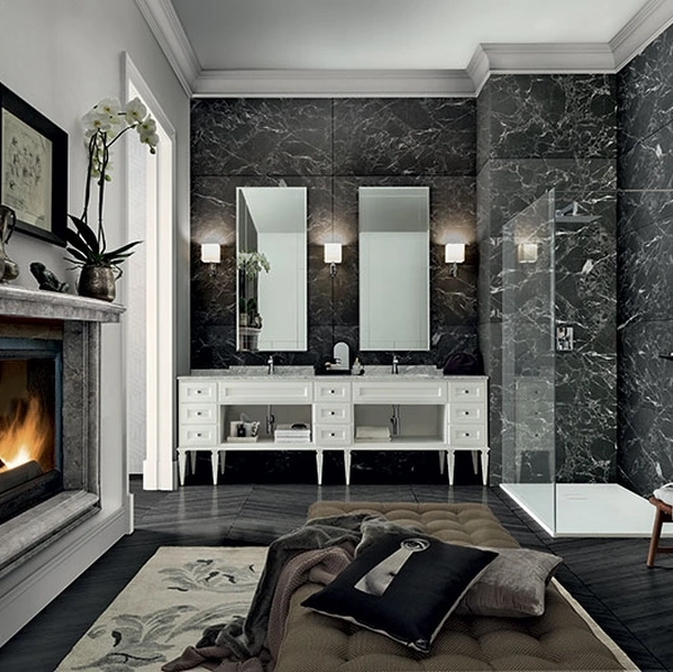 Mobile da Bagno York 01 in laccato Bianco e top in marmo di Carrara di Cerasa