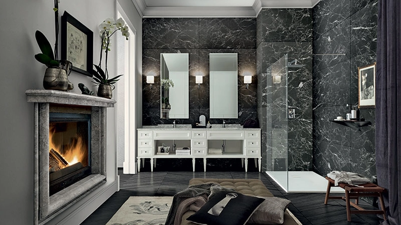 Mobile da Bagno York 01 in laccato Bianco e top in marmo di Carrara di Cerasa