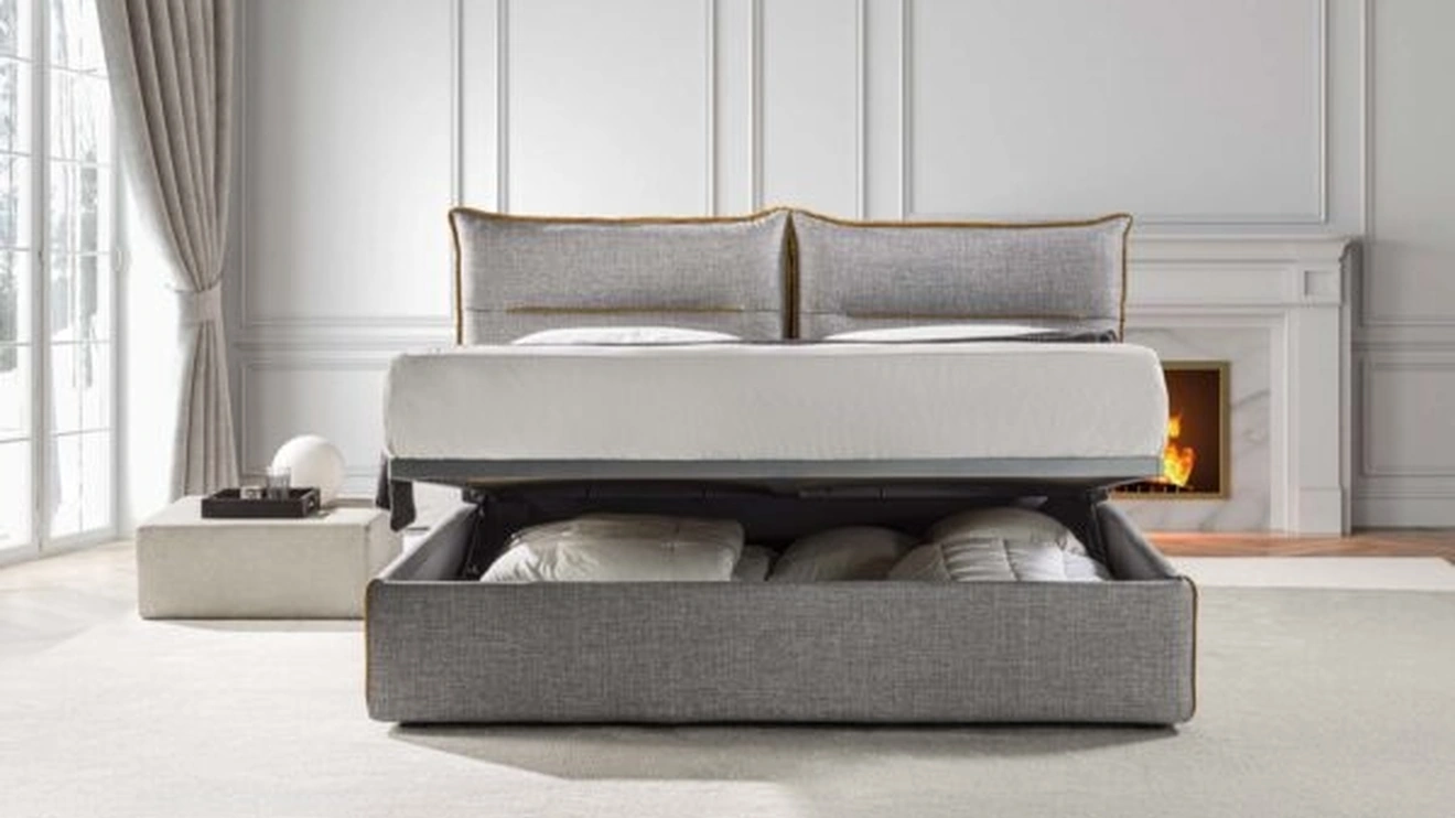 Letto in tessuto Charme con box contenitore di Crippa Salotti