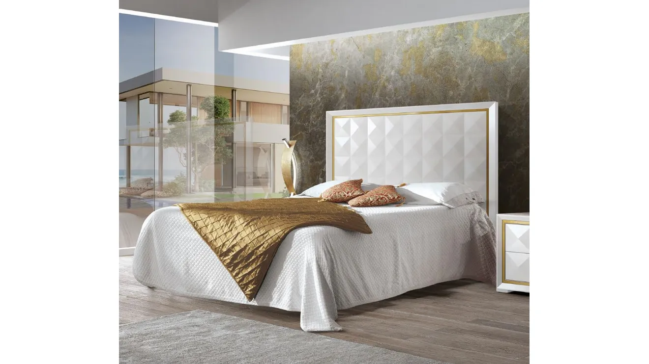 Letto Diamond FMG3272 in legno laccato con rilievi diamantati di Betamobili