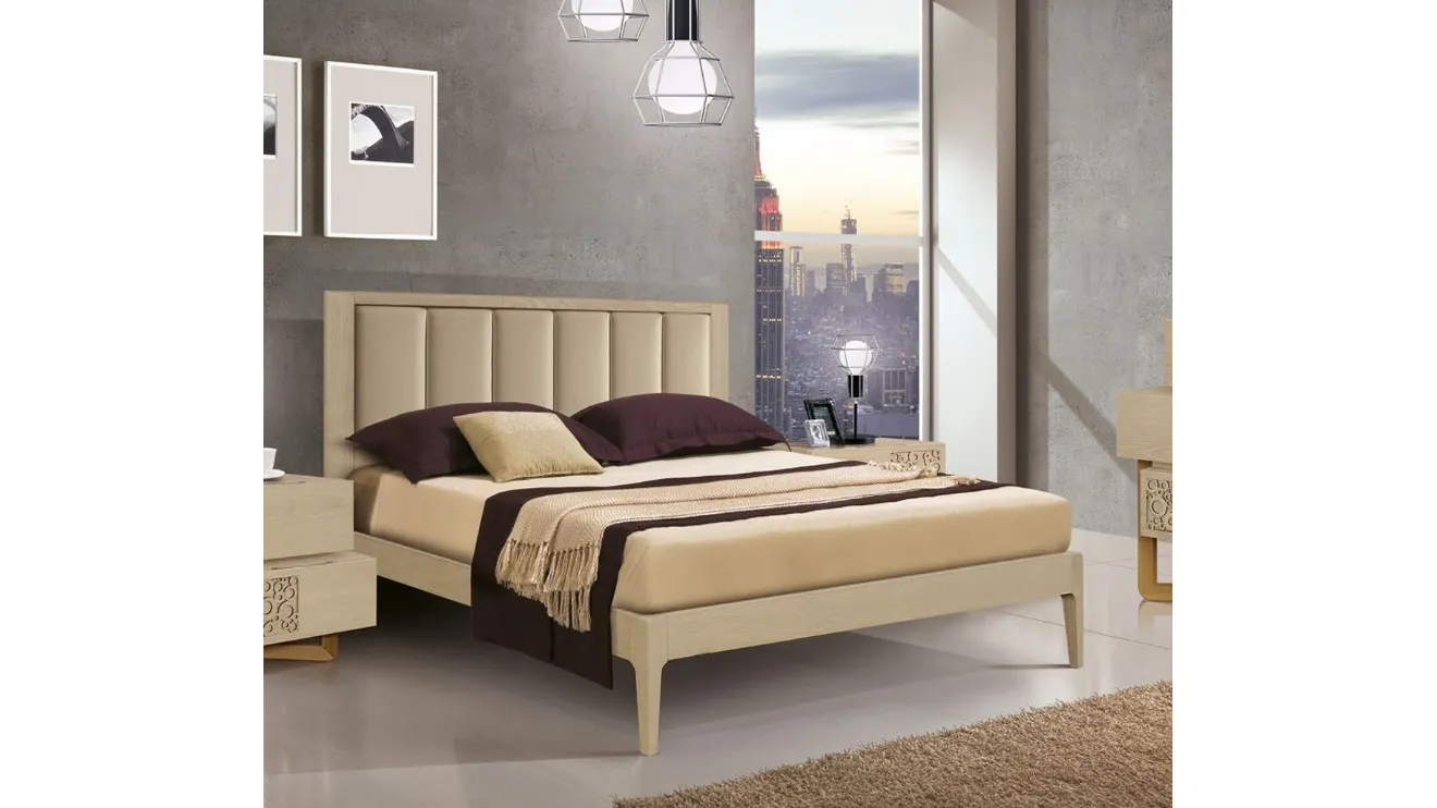 Letto Dynamic FMG2122 in frassino con testiera imbottita di Betamobili