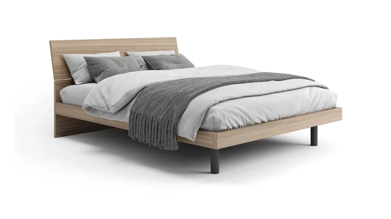 Letto matrimoniale in nobilitato effetto legno con testiera Flap di Dielle Modus