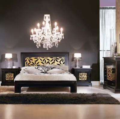 Letto matrimoniale I Petali in Legno traforato laccato nero e oro di Betamobili