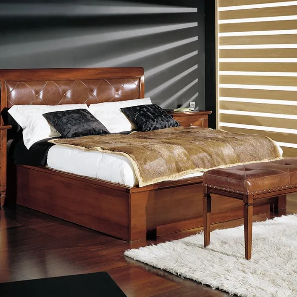 Letto Notre Dame in Legno con testiera rivestita in Pelle e box contenitore di Betamobili