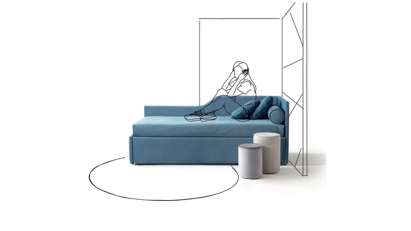 Letto singolo in tessuto con secondo letto estraibile Topazio di Nefi Italia 