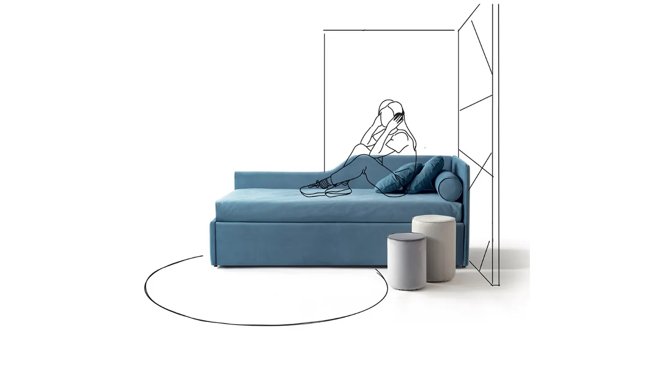 Letto singolo in tessuto con secondo letto estraibile Topazio di Nefi Italia 