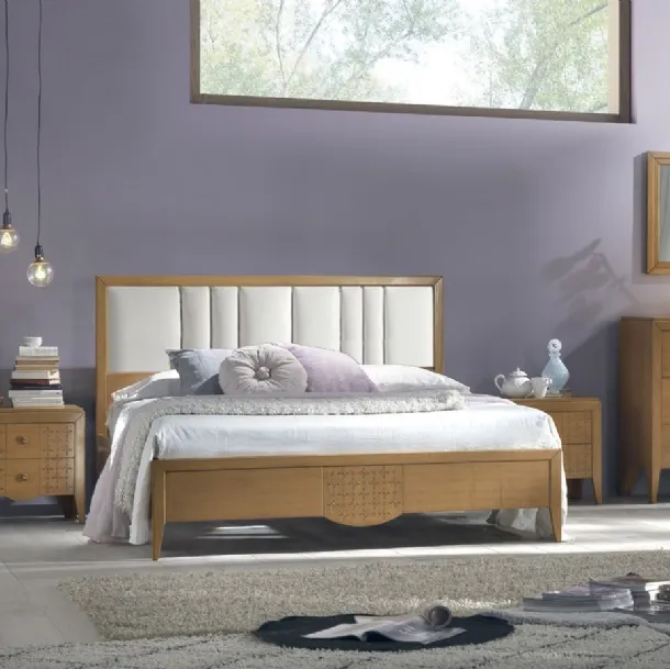 Letto Skyline FMG1067 in legno  con testiera imbottita di Betamobili