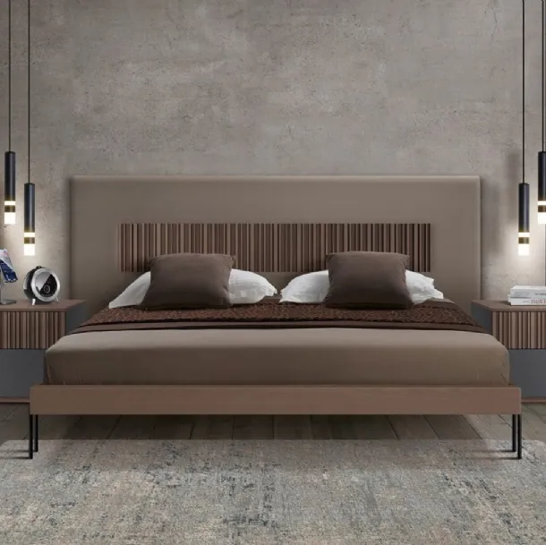 Letto Stripes FMG3003 con testiera imbottita e inserto in frassino di Betamobili