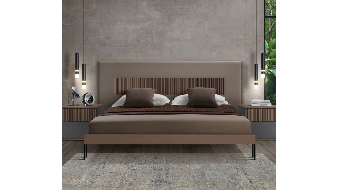 Letto Stripes FMG3003 con testiera imbottita e inserto in frassino di Betamobili