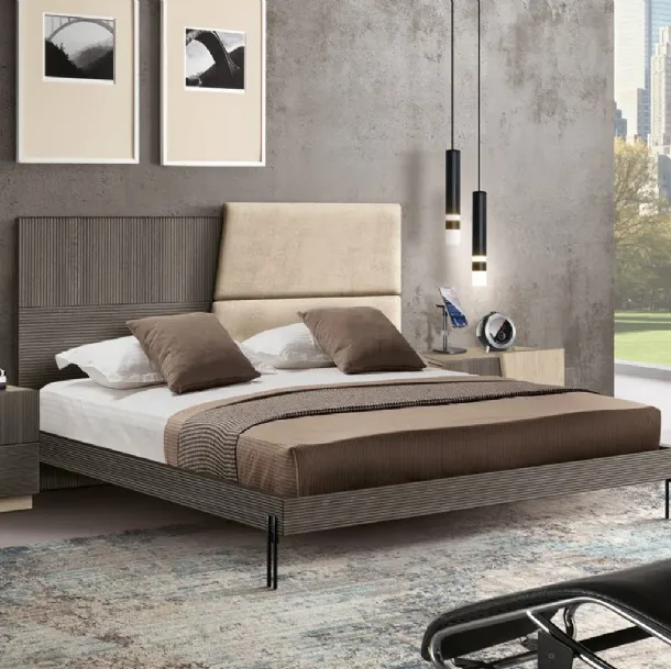 Letto Stripes FMG3018 in legno rigato e pelle di Betamobili