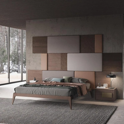 Letto matrimoniale Tetris in legno e tessuto Mobilgam
