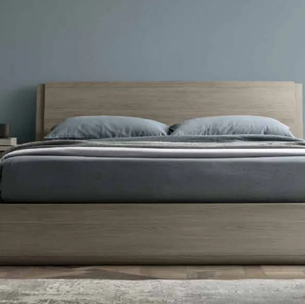 Letto finitura Matwood Grey con testiera e contenitore Tod di SantaLucia