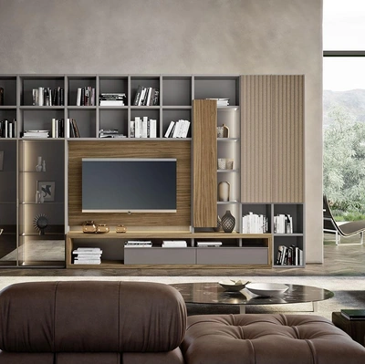 Libreria Composizione Horizon 1022 in legno e laccato di Mobilgam