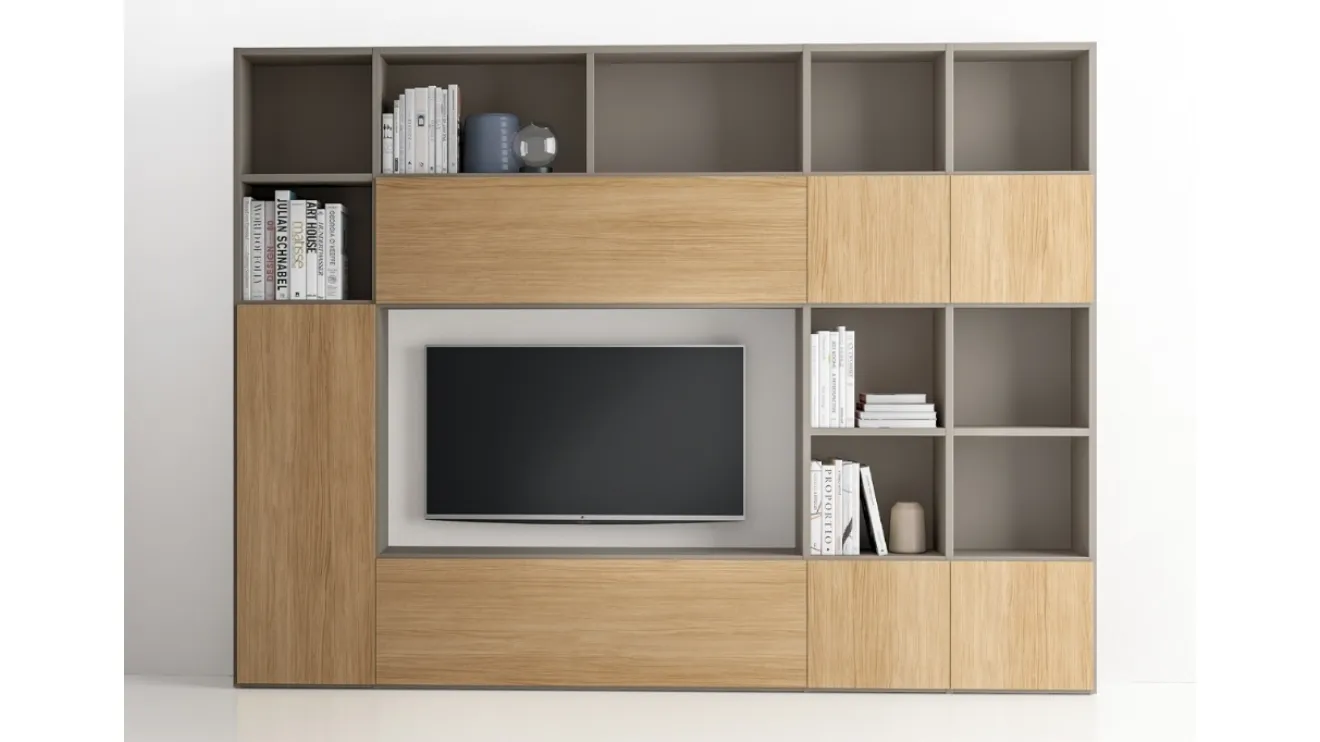 Libreria Pratico Composizione PTG317 in finitura Matwood Honey e laccato opaco di SantaLucia