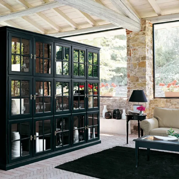 Libreria a muro Valeria in legno laccato con ante in vetro e legno di Tonin Casa