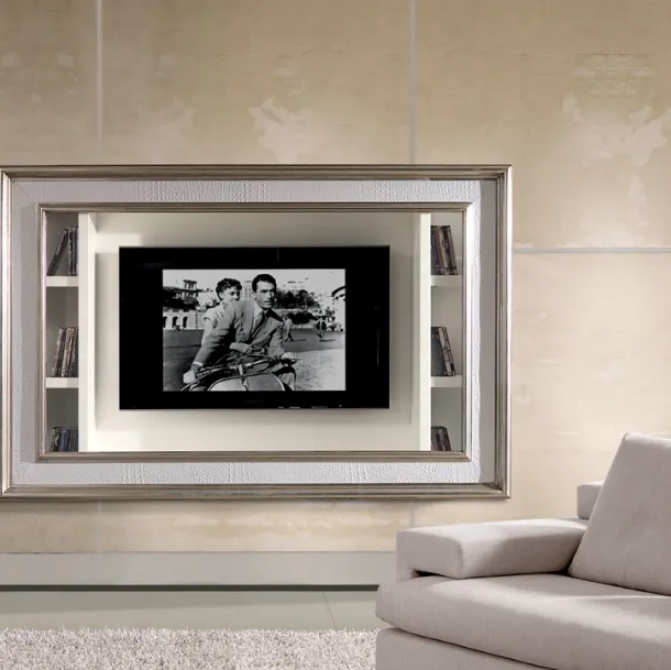 Mobile Porta Tv Archimede City in foglia argento e pelle di Betamobili
