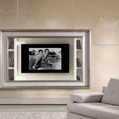 Mobile Porta Tv Archimede City in foglia argento e pelle di Betamobili