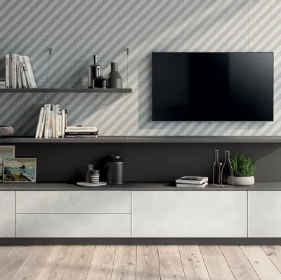 Parete Attrezzata Living Evolution in decorativo Concrete di Scavolini