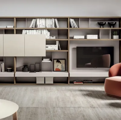 Parete Attrezzata MOOD 10 in laccato opaco e nobilitato design plissé di Dielle Modus
