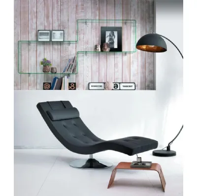 Poltrona chaise longue relax in ecopelle con base cromata girevole Sleeper di Stones