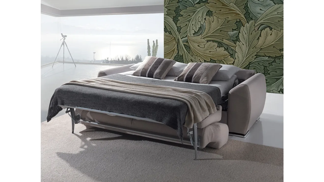 Divano letto matrimoniale in tessuto color tortora Genziana di Crippa Salotti