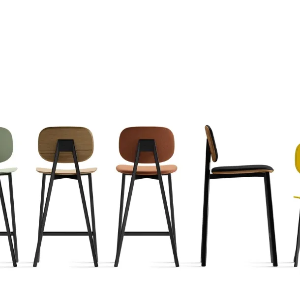 Sgabello Tata 6 SG con struttura in acciaio e seduta disponibile in varie finiture di Pointhouse