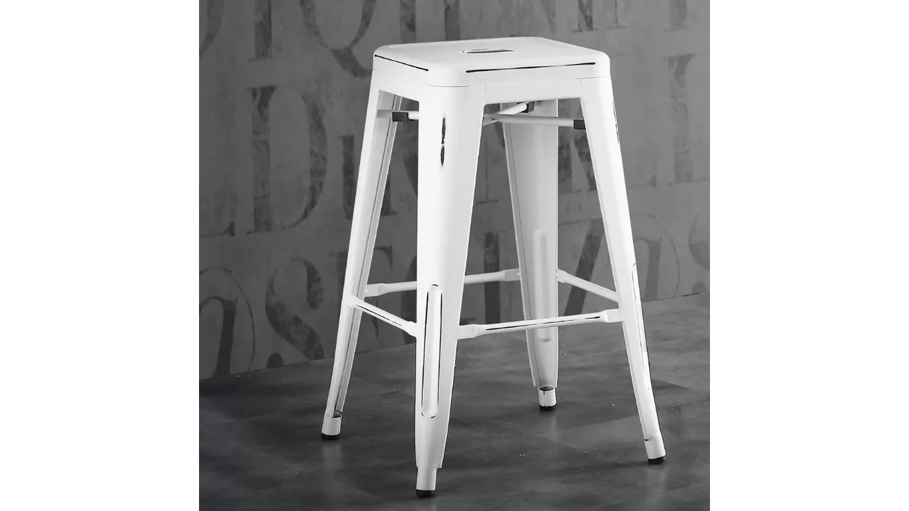 Sgabello Route 66 Stool 65 in metallo bianco anticato di La Seggiola