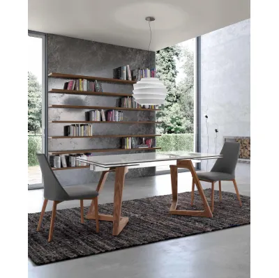 Tavolo allungabile con top in vetro e base in legno Enea de Di Lazzaro
