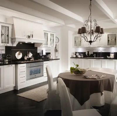 Cucina Classica angolare in legno laccato finitura Neve con top in marmo nero Sweet Kitchen Classic Melody di Callesella