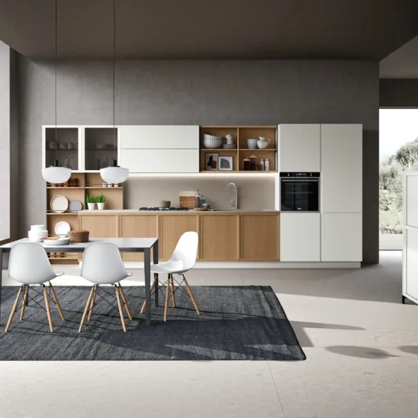 Cucina Classica lineare Newport v08 in Rovere Avena e laccato Bianco Ice di Stosa