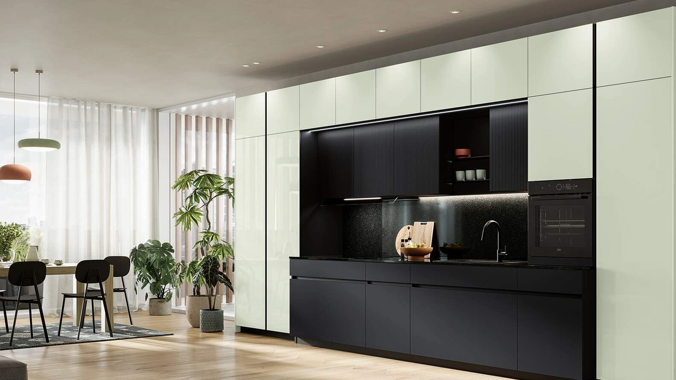 Cucina Moderna lineare Altea Composizione 05 in vetro lucido di Prima Cucine