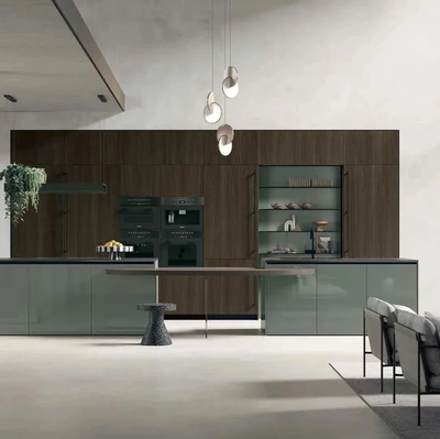 Cucina Moderna in rovere termocotto con isola in laccato lucido Color Trend 06 di Stosa