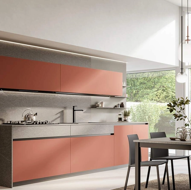 Cucina Moderna lineare Domino Composizione 05 in laccato opaco magma di Prima Cucine