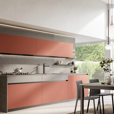 Cucina Moderna lineare Domino Composizione 05 in laccato opaco magma di Prima Cucine