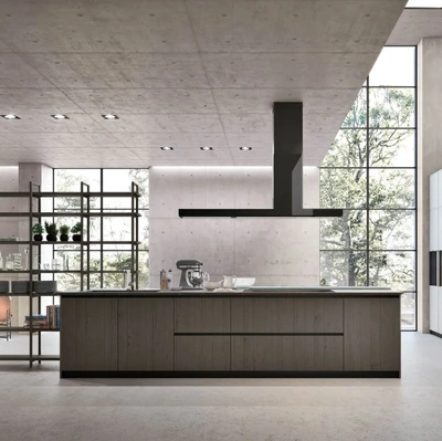 Cucina Moderna in laccato Grigio con isola in Rovere Dark Natural 07 di Stosa